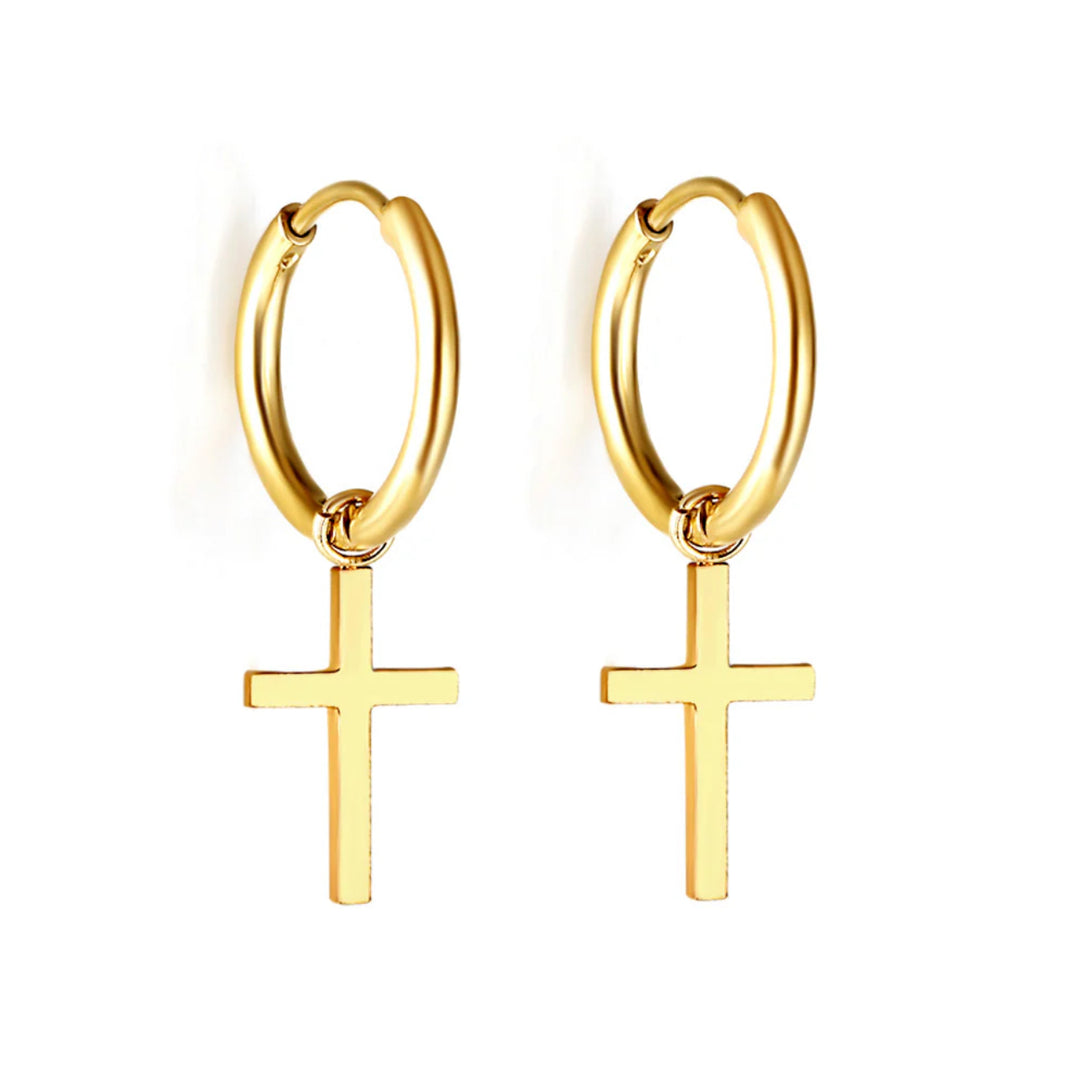 Cross Charm Hoops Earrings