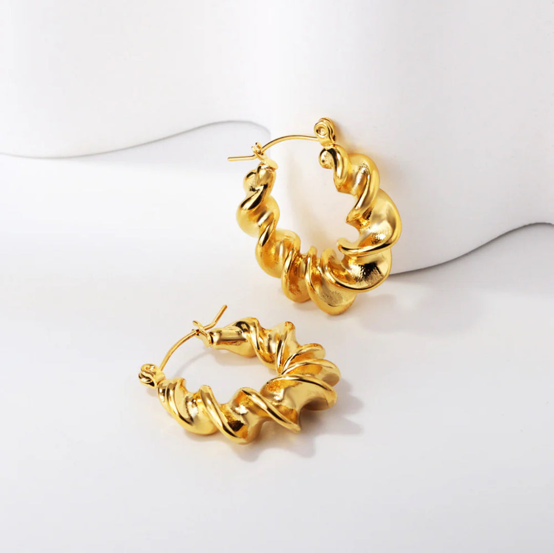 Wavy Gold Hoops Earrings